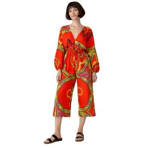 RHODE, Resort Blake Vibrant Red Patterned wide leg Jumpsuit, Size M